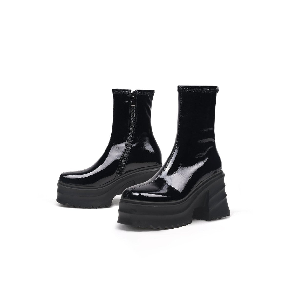 Botas Negras de Cuero con Plataforma y Forro de Piel