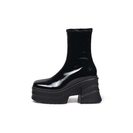 Botas Negras de Cuero con Plataforma y Forro de Piel