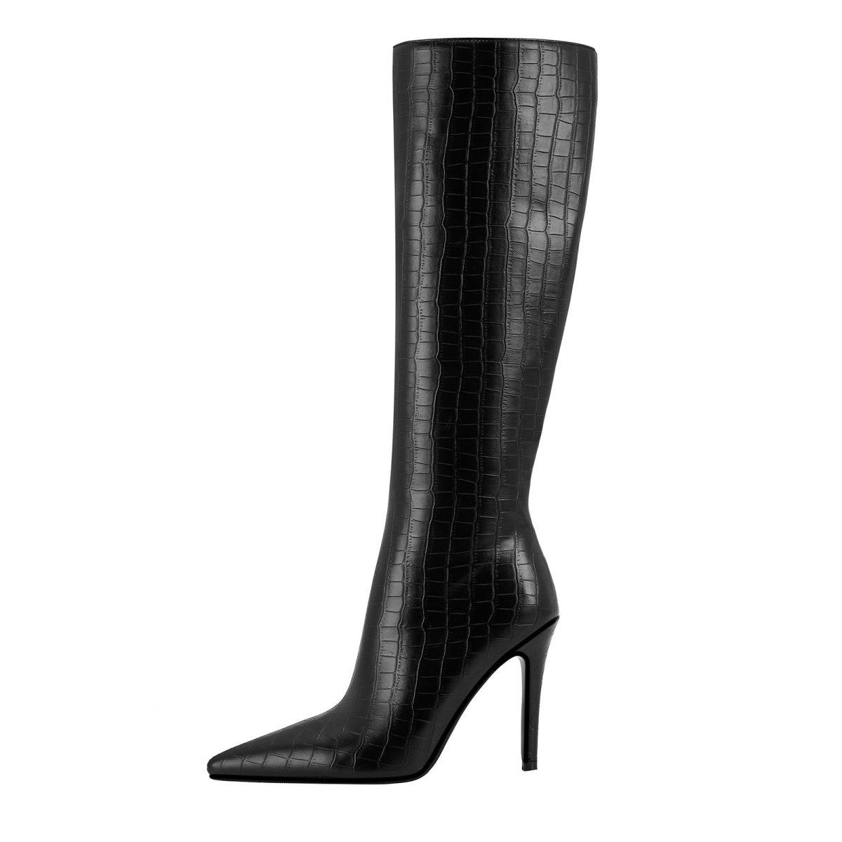 Botas Altas Negras de Cuero con Punta Fina