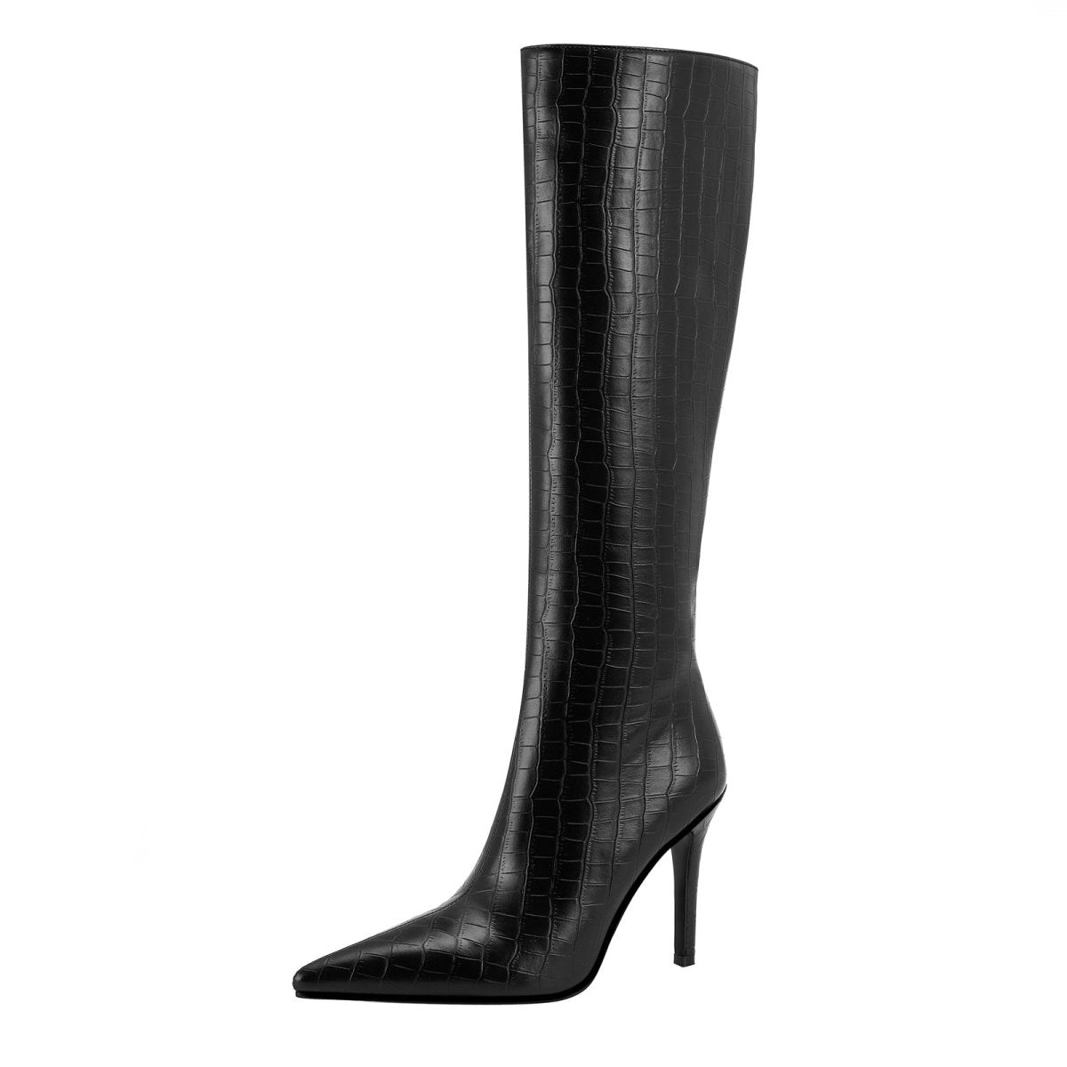Botas Altas Negras de Cuero con Punta Fina