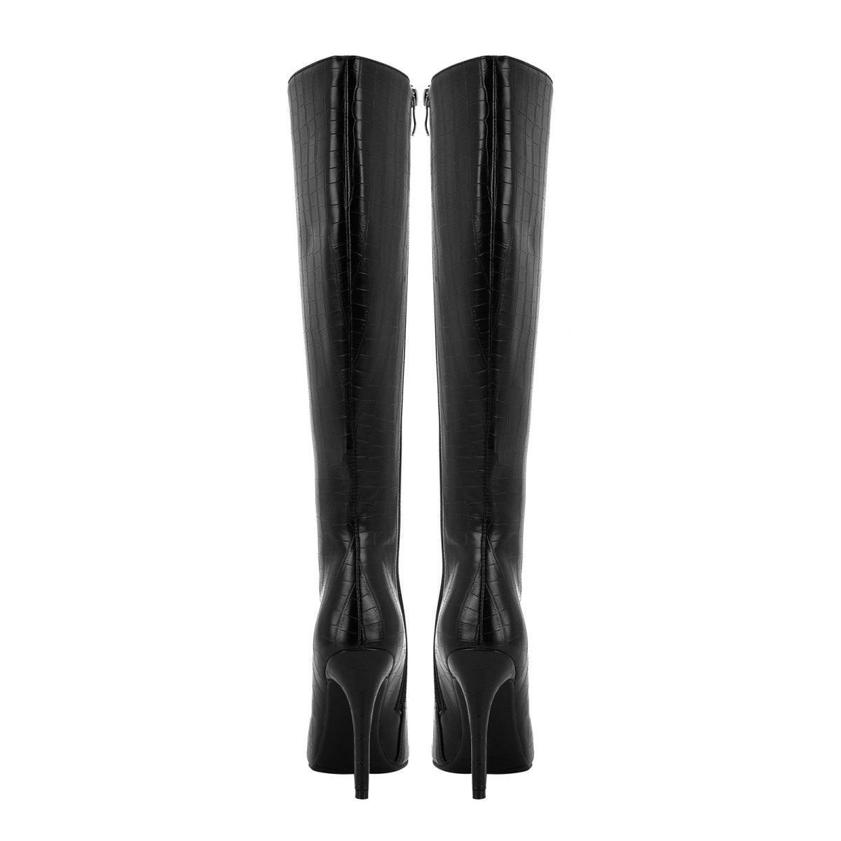 Botas Altas Negras de Cuero con Punta Fina
