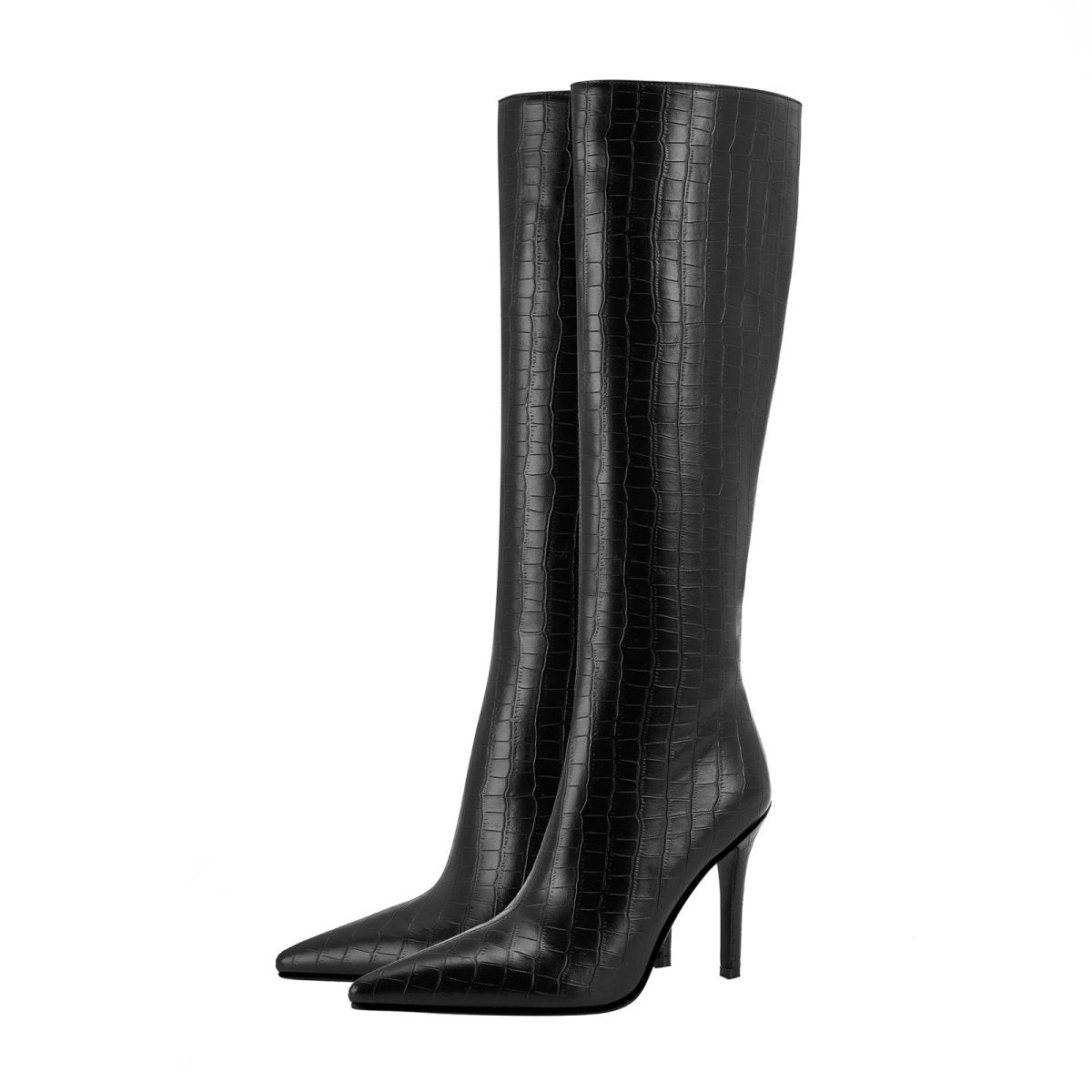 Botas Altas Negras de Cuero con Punta Fina